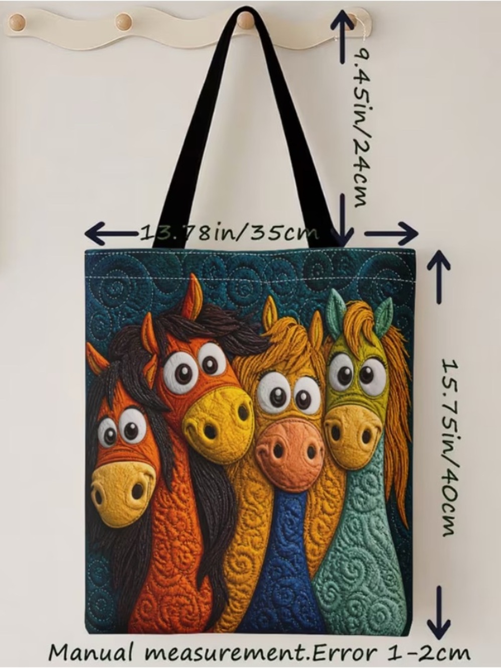 Whimsical Multicolor Horse Polyester Tote Bag with Orange Scarf - Picture 2 of 4